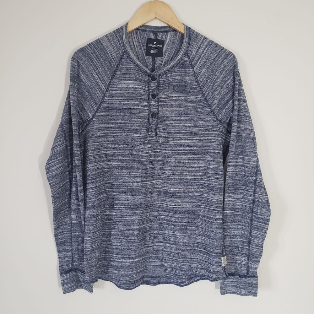 American‎ Eagle Mens Henley Long Sleeve Heather Blue Shirt Size M Casual Lounge